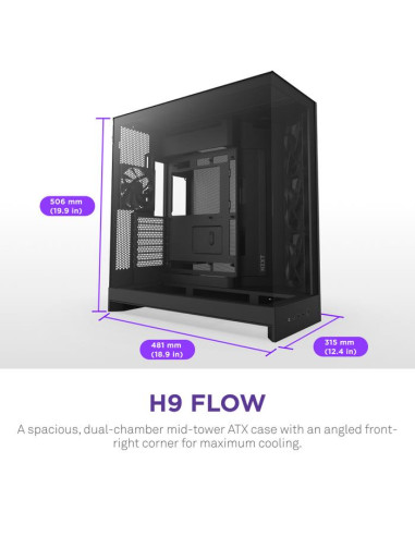 Case, NZXT, ATX/micro ATX/Mini-ITX/EATX, Black, Midi Tower, PC, CM-H92FB-01