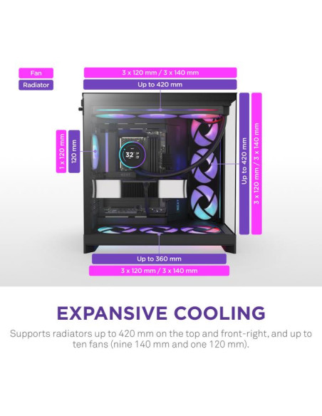 Case, NZXT, ATX/micro ATX/Mini-ITX/EATX, Black, Midi Tower, PC, CM-H92FB-R1