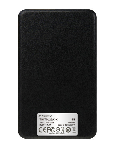 External HDD, TRANSCEND, StoreJet, 1TB, USB 3.0, Colour Black, TS1TSJ25A3K