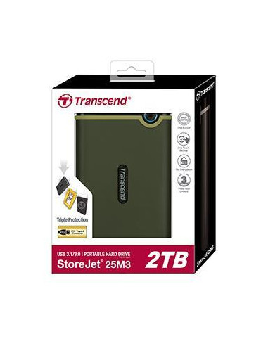 External HDD, TRANSCEND, StoreJet, 1TB, USB 3.1, Colour Green, TS1TSJ25M3G