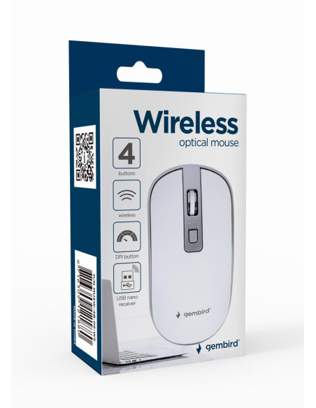 MOUSE USB OPTICAL WRL WHITE/SILVER MUSW-4B-06-WS GEMBIRD