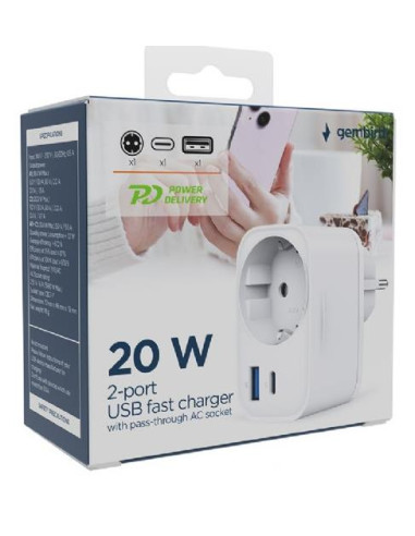 CHARGER USB UNIVERSAL 20W WHT/2P AC TA-ACPDQC20-01-W GEMBIRD