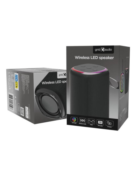 Portable Speaker, GEMBIRD, Black, Wireless, Bluetooth, SPK-BT-LED-08S