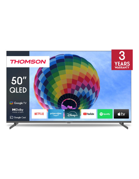 TV Set, THOMSON, 50", 4K/Smart, QLED, 3840x2160, Wireless LAN, Bluetooth, Google TV, Black, 50QG4S14