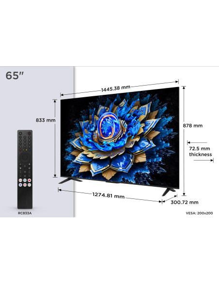 TV Set, TCL, 65 ", 4K Ultra HD, 3840 x 2160 pixels, Flat, 16:9, QLED, 65T69C