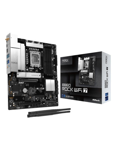 Mainboard, ASROCK, B860 Rock WiFi 7, Intel B860, LGA 1851 (Socket V1), ATX, RAM DDR5-SDRAM, 4xSlots, Wi-Fi Yes, Bluetooth Yes, 