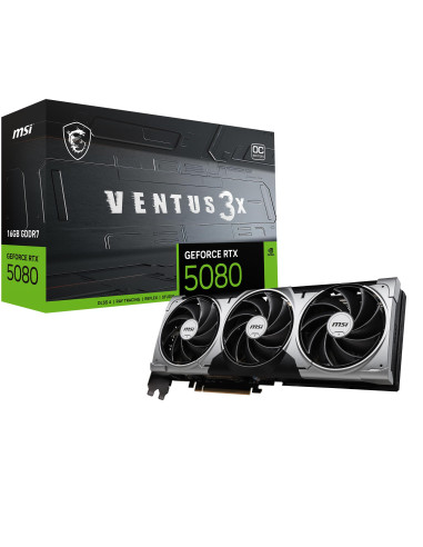 Graphics Card, MSI, NVIDIA GeForce RTX 5080, 16 GB, GDDR7, 256 bit, PCIE 5.0 16x, Dual Slot Fansink, 1xHDMI, 3xDisplayPort, RTX