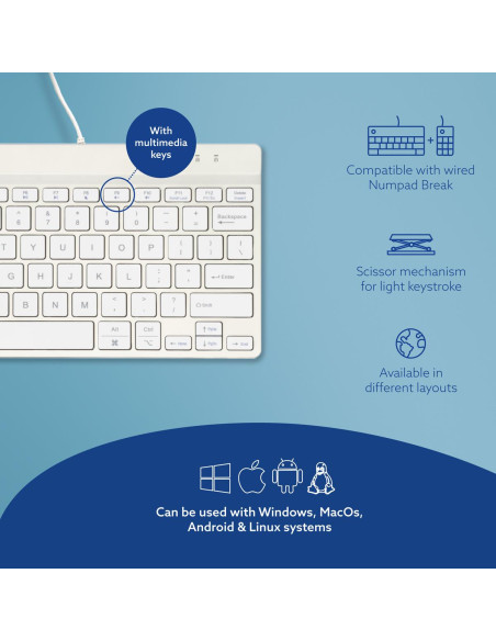 KEYBOARD COMPACT BREAK ENG/WHITE RGOCOUSWDWH R-GO TOOLS