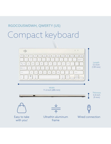 KEYBOARD COMPACT BREAK ENG/WHITE RGOCOUSWDWH R-GO TOOLS