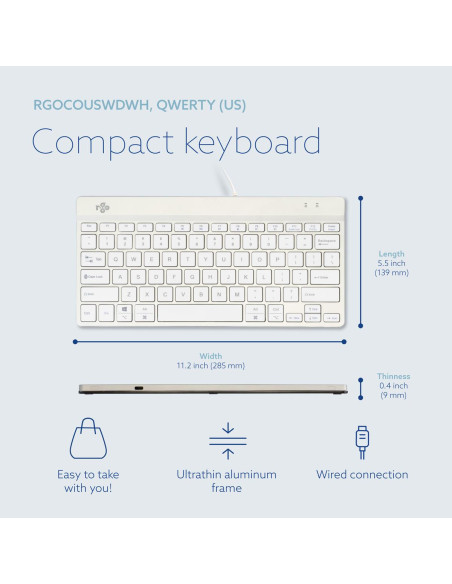 KEYBOARD COMPACT BREAK ENG/WHITE RGOCOUSWDWH R-GO TOOLS