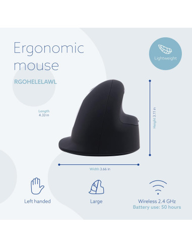 MOUSE USB OPTICAL WRL/L. BLK RGOHELELAWL R-GO TOOLS