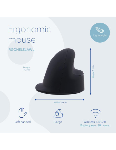 MOUSE USB OPTICAL WRL/L. BLK RGOHELELAWL R-GO TOOLS