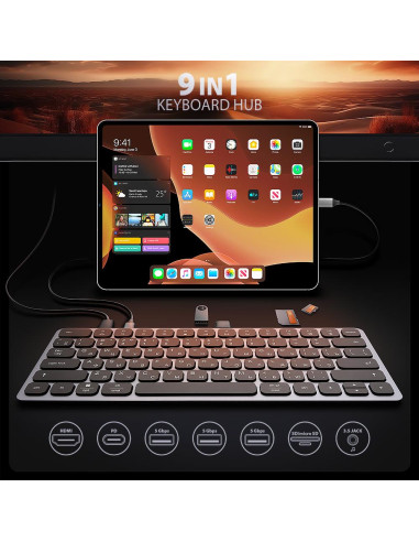 KEYBOARD + I/O HUB 9IN1/0.6M HMC-KB-CRL AXAGON
