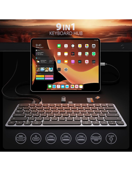 KEYBOARD + I/O HUB 9IN1/0.6M HMC-KB-CRL AXAGON