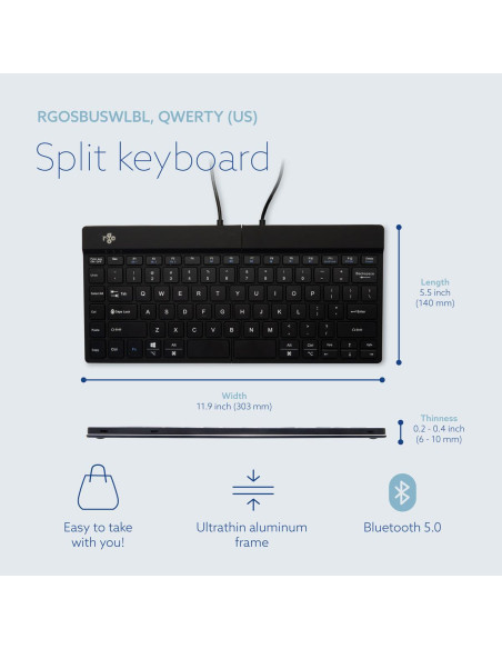 KEYBOARD WRL COMPACT BREAK/BLACK RGOSBUSWLBL R-GO TOOLS