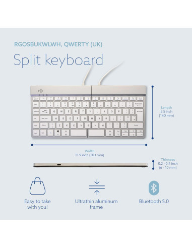KEYBOARD WRL SPLIT BREAK/WHITE RGOSBUKWLWH R-GO TOOLS