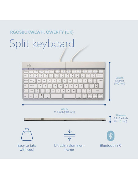 KEYBOARD WRL SPLIT BREAK/WHITE RGOSBUKWLWH R-GO TOOLS