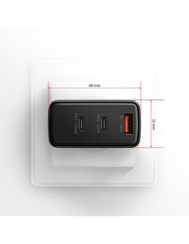 MOBILE CHARGER WALL USB 100W/GAN 3PORT ACU-DPQ100 AXAGON