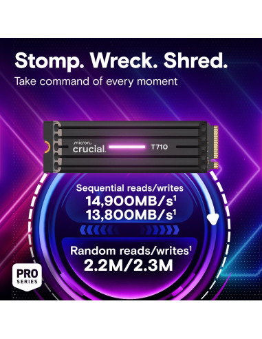 SSD, CRUCIAL, T710, 1TB, M.2, PCIe Gen5, NVMe, Write speed 13700 MBytes/sec, Read speed 14900 MBytes/sec, TBW 600 TB, CT1000T71