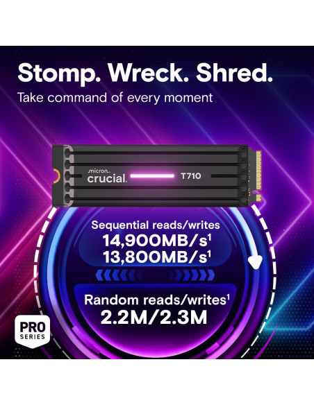 SSD, CRUCIAL, T710, 1TB, M.2, PCIe Gen5, NVMe, Write speed 13700 MBytes/sec, Read speed 14900 MBytes/sec, TBW 600 TB, CT1000T71