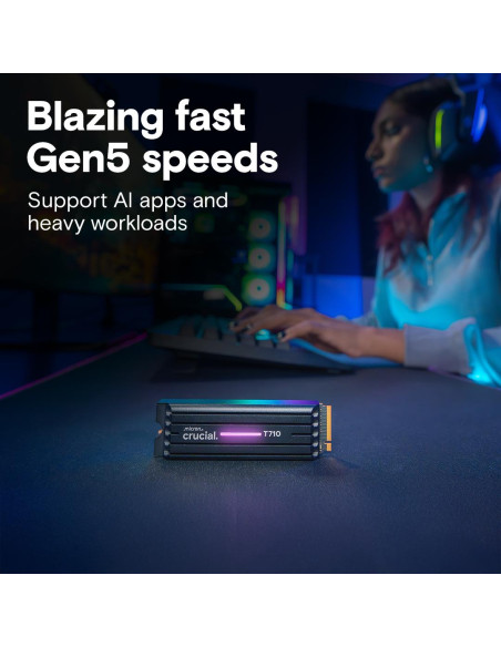 SSD, CRUCIAL, T710, 1TB, M.2, PCIe Gen5, NVMe, Write speed 13700 MBytes/sec, Read speed 14900 MBytes/sec, TBW 600 TB, CT1000T71