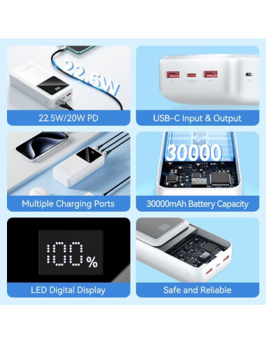 POWER BANK USB 30000MAH 22.5W/WHITE FHMW0 VENTION