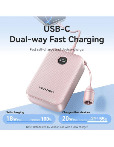 POWER BANK USB 20000MAH 22.5W/PINK FKBP0-C VENTION