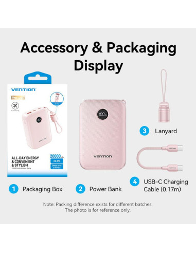 POWER BANK USB 20000MAH 22.5W/PINK FKBP0-C VENTION