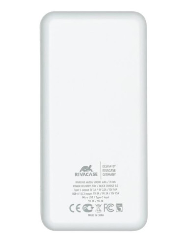 POWER BANK USB 20000MAH/VA2572 WHITE RIVACASE