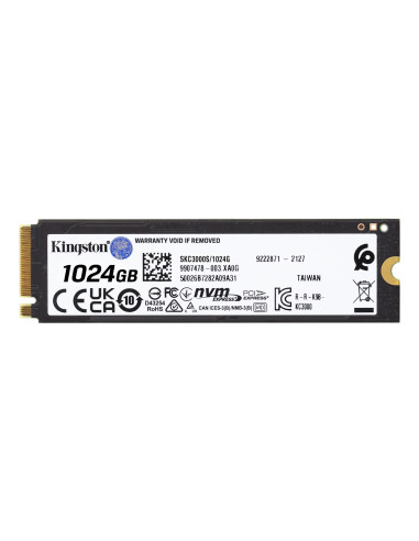 SSD, KINGSTON, KC3000, 1TB, M.2, NVMe, 3D TLC, Write speed 6000 MBytes/sec, Read speed 7000 MBytes/sec, TBW 800 TB, MTBF 180000