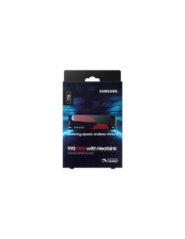 SSD, SAMSUNG, 990 PRO with Heatsink, 1TB, M.2, PCIE, NVMe, MLC, Write speed 6900 MBytes/sec, Read speed 7450 MBytes/sec, 2.3mm,