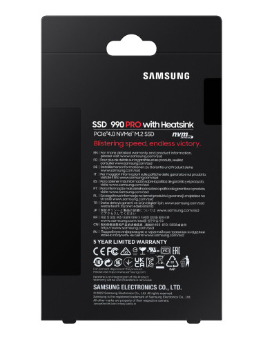 SSD, SAMSUNG, 990 PRO with Heatsink, 1TB, M.2, PCIE, NVMe, MLC, Write speed 6900 MBytes/sec, Read speed 7450 MBytes/sec, 2.3mm,