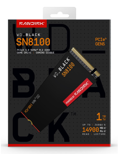 SSD, SANDISK, 2400xTBW rating, NVMe Yes, PCI Express 5.0, M.2, 1000 GB, POWERED BY SANDISK, Black SN8100, WDS100T1X0M