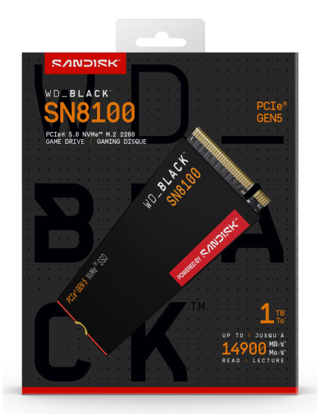 SSD, SANDISK, 2400xTBW rating, NVMe Yes, PCI Express 5.0, M.2, 1000 GB, POWERED BY SANDISK, Black SN8100, WDS100T1X0M