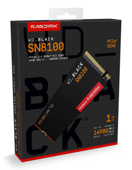 SSD, SANDISK, 2400xTBW rating, NVMe Yes, PCI Express 5.0, M.2, 1000 GB, POWERED BY SANDISK, Black SN8100, WDS100T1X0M