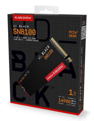 SSD, SANDISK, 2400xTBW rating, NVMe Yes, PCI Express 5.0, M.2, 1000 GB, POWERED BY SANDISK, Black SN8100, WDS100T1X0M