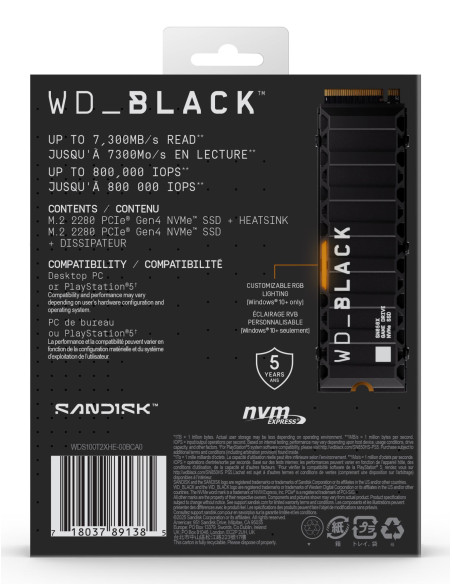 SSD, SANDISK, 600xTBW rating, Read speed 7300 MB/s, Write speed 6300 MB/s, NVMe Yes, PCI Express 4.0, M.2, 1000 GB, POWERED BY 