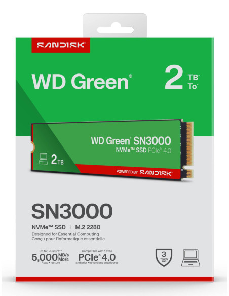 SSD, SANDISK, Read speed 5000 MB/s, Write speed 4200 MB/s, NVMe Yes, PCI Express 4.0, M.2, 2048 GB, POWERED BY SANDISK, Green, 