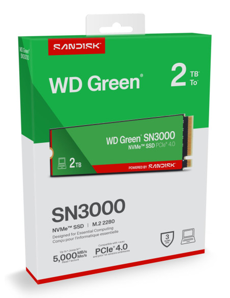 SSD, SANDISK, Read speed 5000 MB/s, Write speed 4200 MB/s, NVMe Yes, PCI Express 4.0, M.2, 2048 GB, POWERED BY SANDISK, Green, 