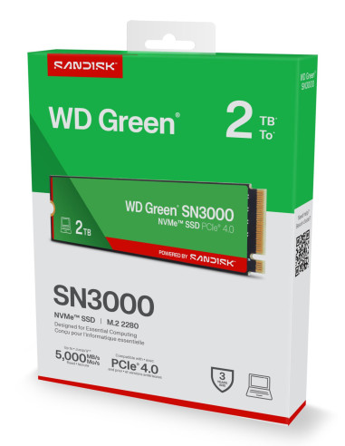 SSD, SANDISK, Read speed 5000 MB/s, Write speed 4200 MB/s, NVMe Yes, PCI Express 4.0, M.2, 2048 GB, POWERED BY SANDISK, Green, 