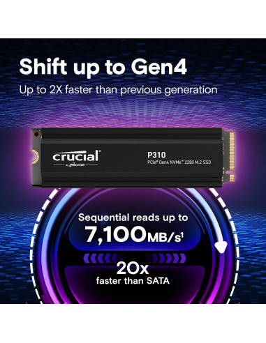 SSD, CRUCIAL, 800xTBW rating, Read speed 7100 MB/s, Write speed 6000 MB/s, NVMe Yes, PCI Express 4.0, M.2, 4000 GB, CT4000P310S