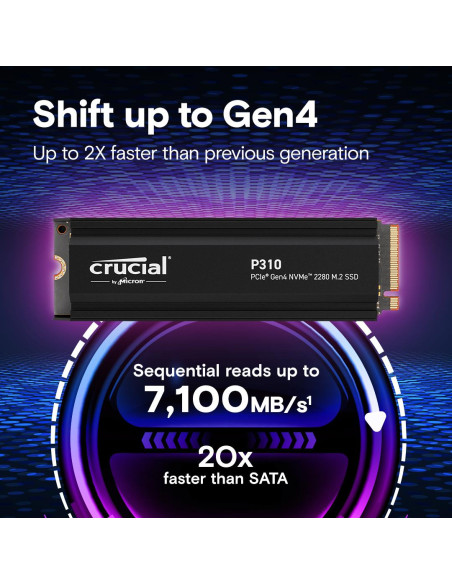 SSD, CRUCIAL, 800xTBW rating, Read speed 7100 MB/s, Write speed 6000 MB/s, NVMe Yes, PCI Express 4.0, M.2, 4000 GB, CT4000P310S