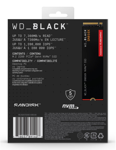 SSD, SANDISK, 1200xTBW rating, Read speed 7300 MB/s, Write speed 6600 MB/s, NVMe Yes, PCI Express 4.0, M.2, 2000 GB, POWERED BY