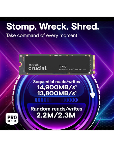SSD, CRUCIAL, T710, 4TB, M.2, PCIe Gen5, NVMe, Write speed 13800 MBytes/sec, Read speed 14500 MBytes/sec, TBW 2400 TB, CT4000T7