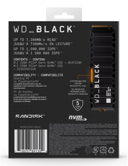 SSD, SANDISK, 1200xTBW rating, Read speed 7300 MB/s, Write speed 6600 MB/s, NVMe Yes, PCI Express 4.0, M.2, 2000 GB, POWERED BY