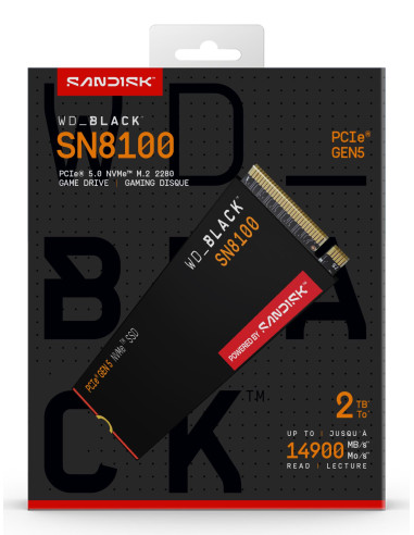 SSD, SANDISK, 2400xTBW rating, NVMe Yes, PCI Express 5.0, M.2, 2000 GB, POWERED BY SANDISK, Black SN8100, WDS200T1X0M