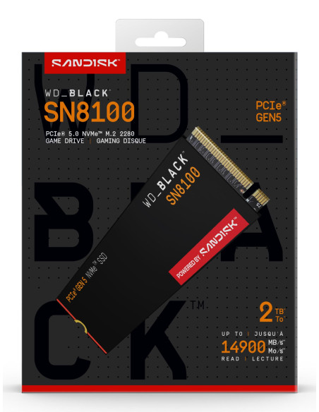 SSD, SANDISK, 2400xTBW rating, NVMe Yes, PCI Express 5.0, M.2, 2000 GB, POWERED BY SANDISK, Black SN8100, WDS200T1X0M