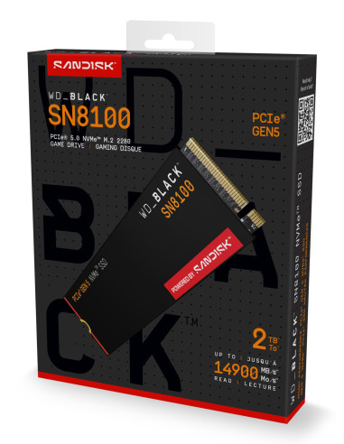 SSD, SANDISK, 2400xTBW rating, NVMe Yes, PCI Express 5.0, M.2, 2000 GB, POWERED BY SANDISK, Black SN8100, WDS200T1X0M