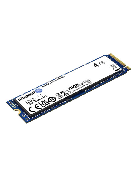 SSD, KINGSTON, NV3, 4TB, M.2, PCIE, 3D NAND, Write speed 5000 MBytes/sec, Read speed 6000 MBytes/sec, MTBF 200000 hours, SNV3S/