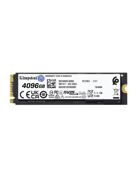 SSD, KINGSTON, KC3000, 4TB, M.2, PCIE, NVMe, 3D TLC, Write speed 7000 MBytes/sec, Read speed 7000 MBytes/sec, 3.5mm, MTBF 18000